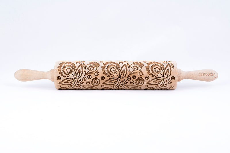 Rolling Pin Embossed with FOLK FLORAL