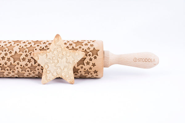 Rolling Pin Embossed with CLASSIC STARS Pattern for Baking Engraved Cookies Size Large 16.9 inch
