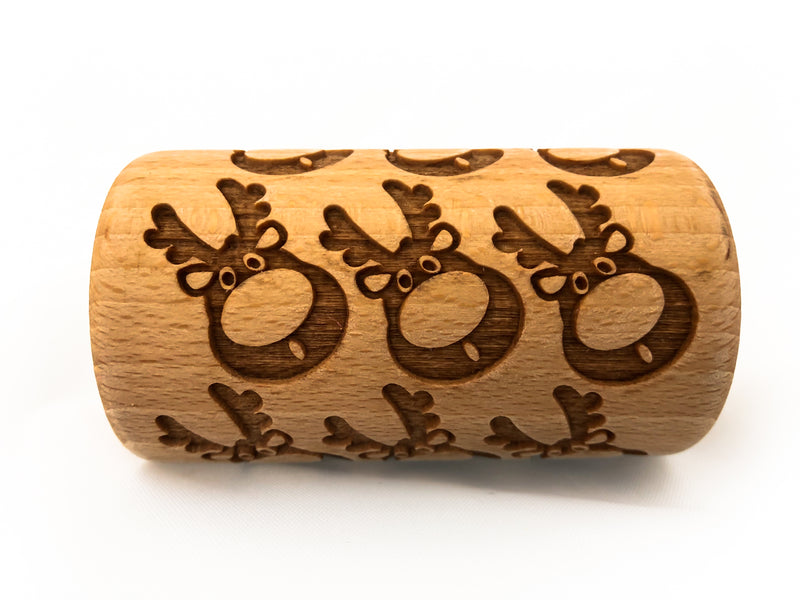 Rolling Pin Embossed With REINDEER AND SNOWFLAKES Christmas Pattern For Engraved cookies Roller 4 in
