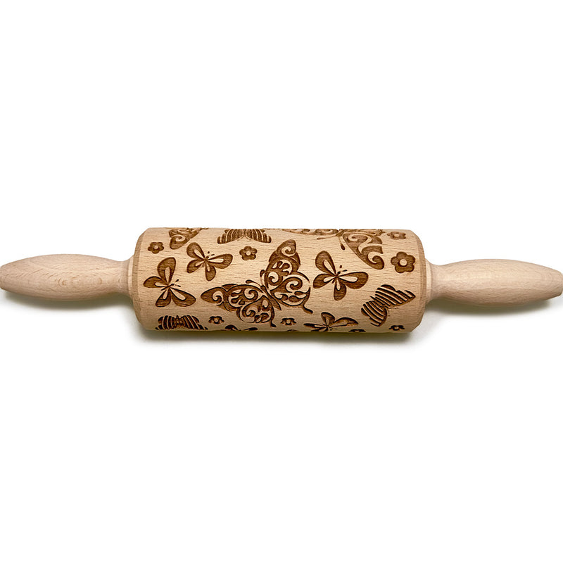 Engraved Rolling pin with Butterflies Pattern