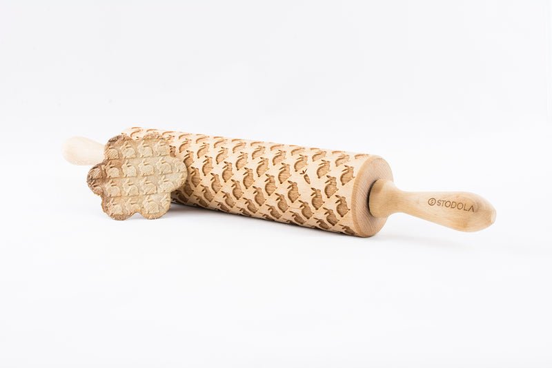 Rolling Pin Embossed with EASTER BUNNIES Pattern for Baking Engraved Cookies Size Large 16.9 inch