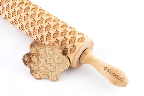 Rolling Pin Embossed with EASTER BUNNIES Pattern for Baking Engraved Cookies Size Large 16.9 inch