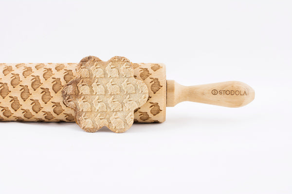 Rolling Pin Embossed with EASTER BUNNIES Pattern for Baking Engraved Cookies Size Large 16.9 inch