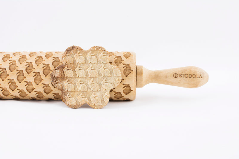 Rolling Pin Embossed with EASTER BUNNIES Pattern for Baking Engraved Cookies Size Large 16.9 inch