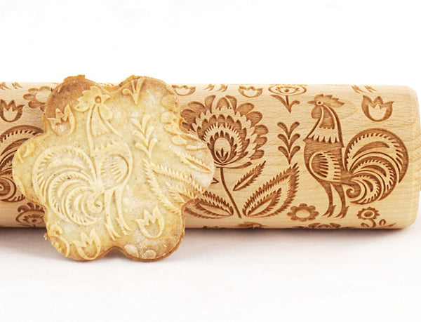 Rolling Pin Embossed with FOLK ROOSTER