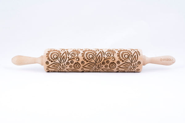 Rolling Pin Embossed with FOLK FLORAL
