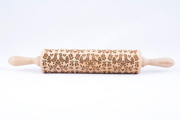 Rolling Pin Embossed with FOLK DOVES Pattern for Baking Engraved Cookies Size Large 16.9 inch