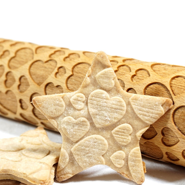 Rolling Pin Embossed with CUTE HEARTS Pattern for Baking Engraved Cookies Size Large 16.9 inch