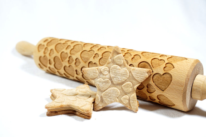 Rolling Pin Embossed with CUTE HEARTS Pattern for Baking Engraved Cookies Size Large 16.9 inch