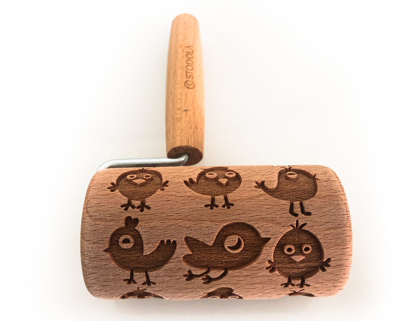 Rolling Pin Embossed With CUTE BABY BIRDS Pattern For Baking Engraved cookies Size Roller 4 inch