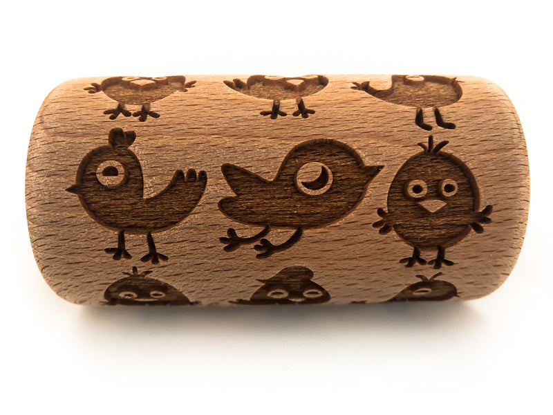 Rolling Pin Embossed With CUTE BABY BIRDS Pattern For Baking Engraved cookies Size Roller 4 inch