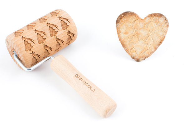 Rolling Pin Embossed With Christmass Tree and Stars