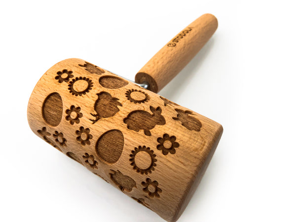Rolling Pin Embossed With EASTER MIX OF BUNNIES EGGS CHICKS AND FLOWERS Pattern For Baking Engraved cookies Size Roller 4 inch