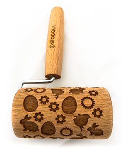 Rolling Pin Embossed With EASTER MIX OF BUNNIES EGGS CHICKS AND FLOWERS Pattern For Baking Engraved cookies Size Roller 4 inch