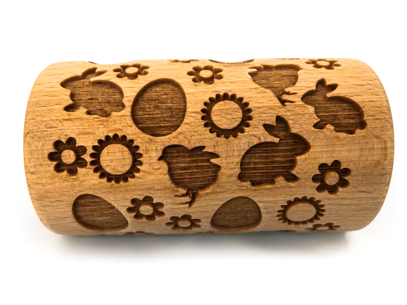 Rolling Pin Embossed With EASTER MIX OF BUNNIES EGGS CHICKS AND FLOWERS Pattern For Baking Engraved cookies Size Roller 4 inch