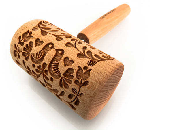 Rolling Pin Embossed With FOLK DOVES Pattern For Baking Engraved cookies Size Roller 4 inch