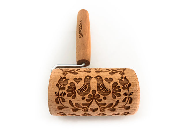 Rolling Pin Embossed With FOLK DOVES Pattern For Baking Engraved cookies Size Roller 4 inch