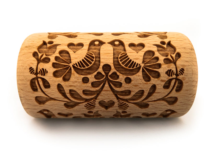 Rolling Pin Embossed With FOLK DOVES Pattern For Baking Engraved cookies Size Roller 4 inch