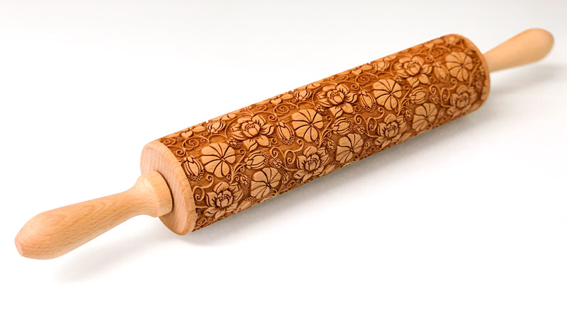 Rolling Pin Embossed with MONSTREA FLORAL Pattern for Baking Engraved Cookies Size Large 16.9 inch