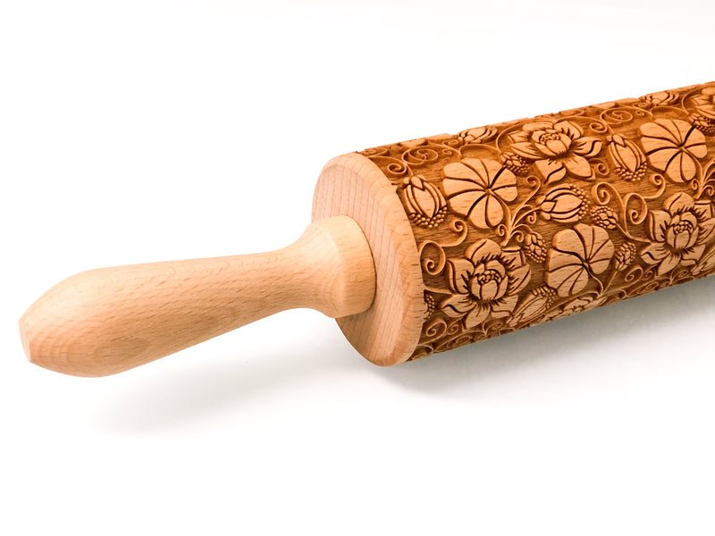 Rolling Pin Embossed with MONSTREA FLORAL Pattern for Baking Engraved Cookies Size Large 16.9 inch