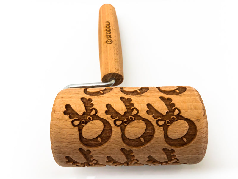 Rolling Pin Embossed With REINDEER AND SNOWFLAKES Christmas Pattern For Engraved cookies Roller 4 in
