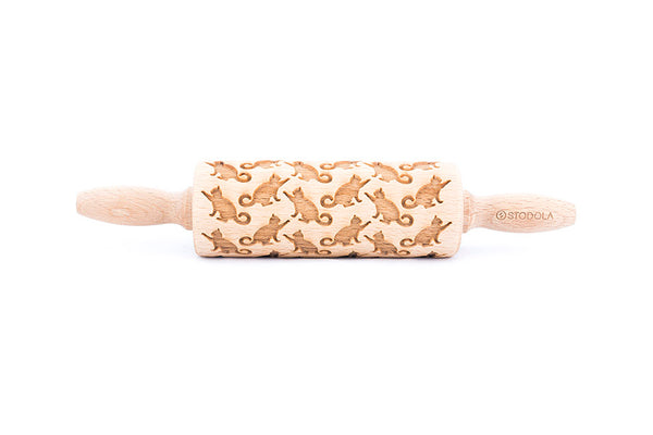 Rolling Pin Embossed With PLAYING CATS
