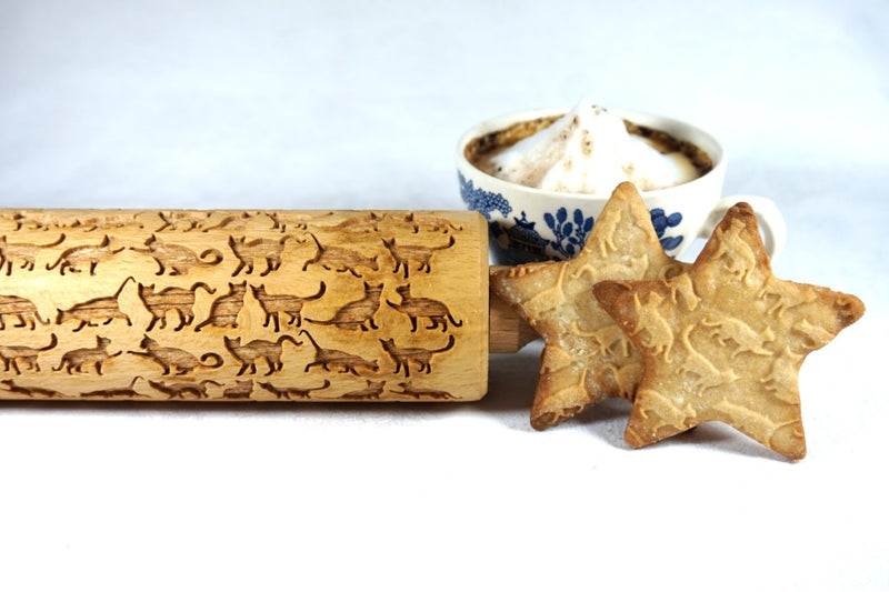 Rolling Pin Embossed with BEAUTIFUL CATS Pattern for Baking Engraved Cookies Size Large 16.9 inch
