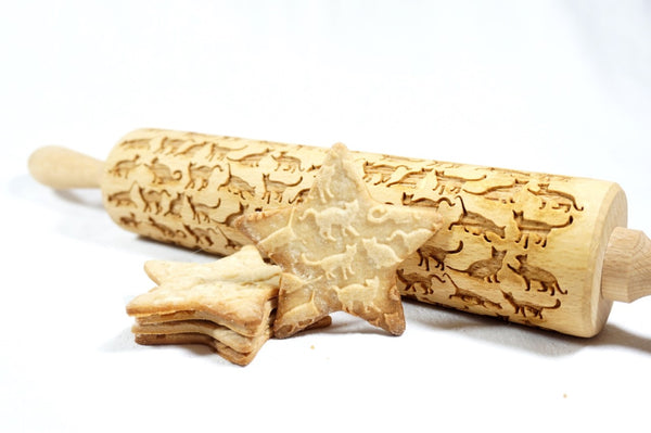 Rolling Pin Embossed with BEAUTIFUL CATS Pattern for Baking Engraved Cookies Size Large 16.9 inch