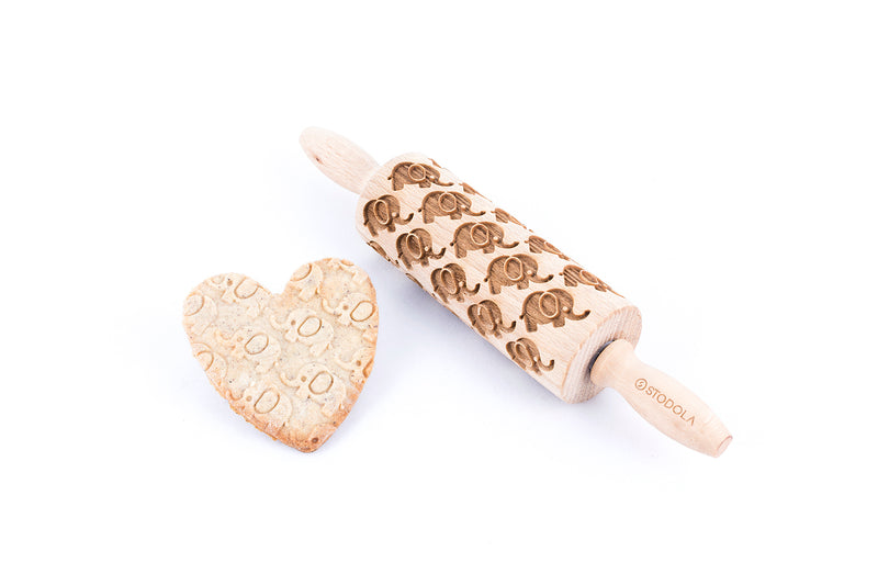Rolling Pin Embossed With ELEPHANTS Pattern For Baking Engraved cookies Size Junior 9 inch