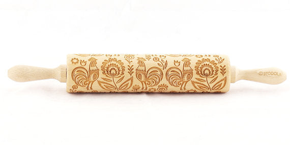 Rolling Pin Embossed with FOLK ROOSTER