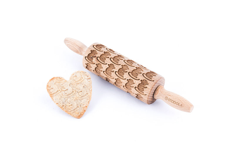 Rolling Pin Embossed With PLAYFUL MONKEYS Pattern For Baking Engraved cookies Size Junior 9 inch