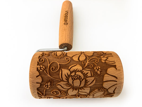 Rolling Pin Embossed With MONSTREA FLORAL Pattern with Flowers For Engraved cookies Roller 4 in