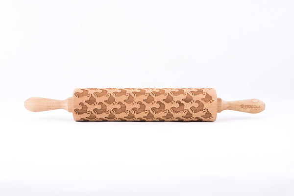Rolling Pin Embossed with ROOSTERS AND HENS 